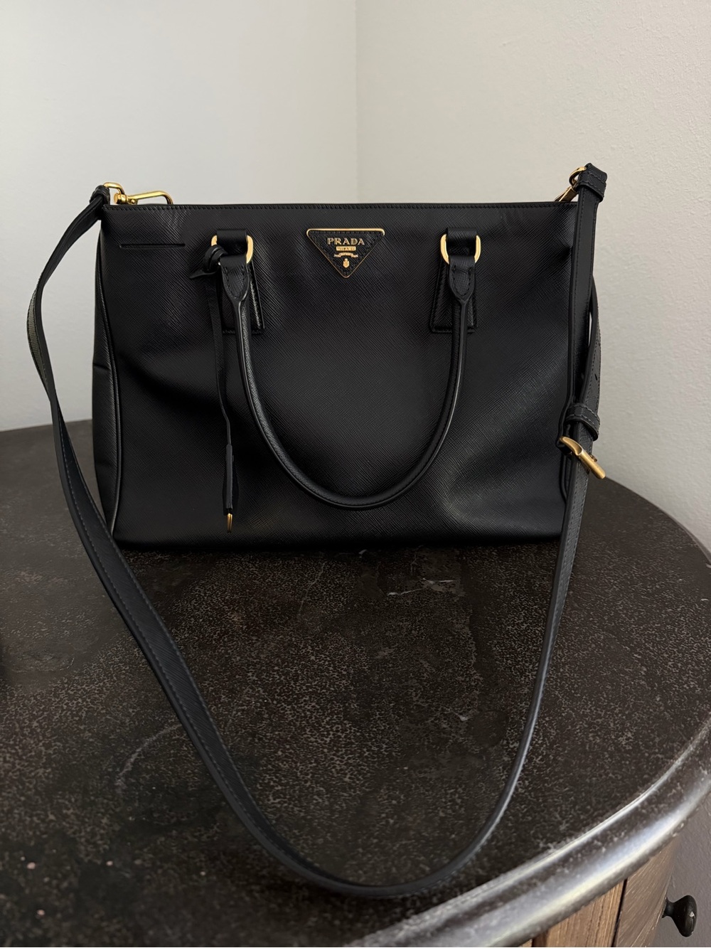 Prada Black Saffiano Leather Killer Bag with Gold Hardware - Pre-Loved - Picture 2 of 15